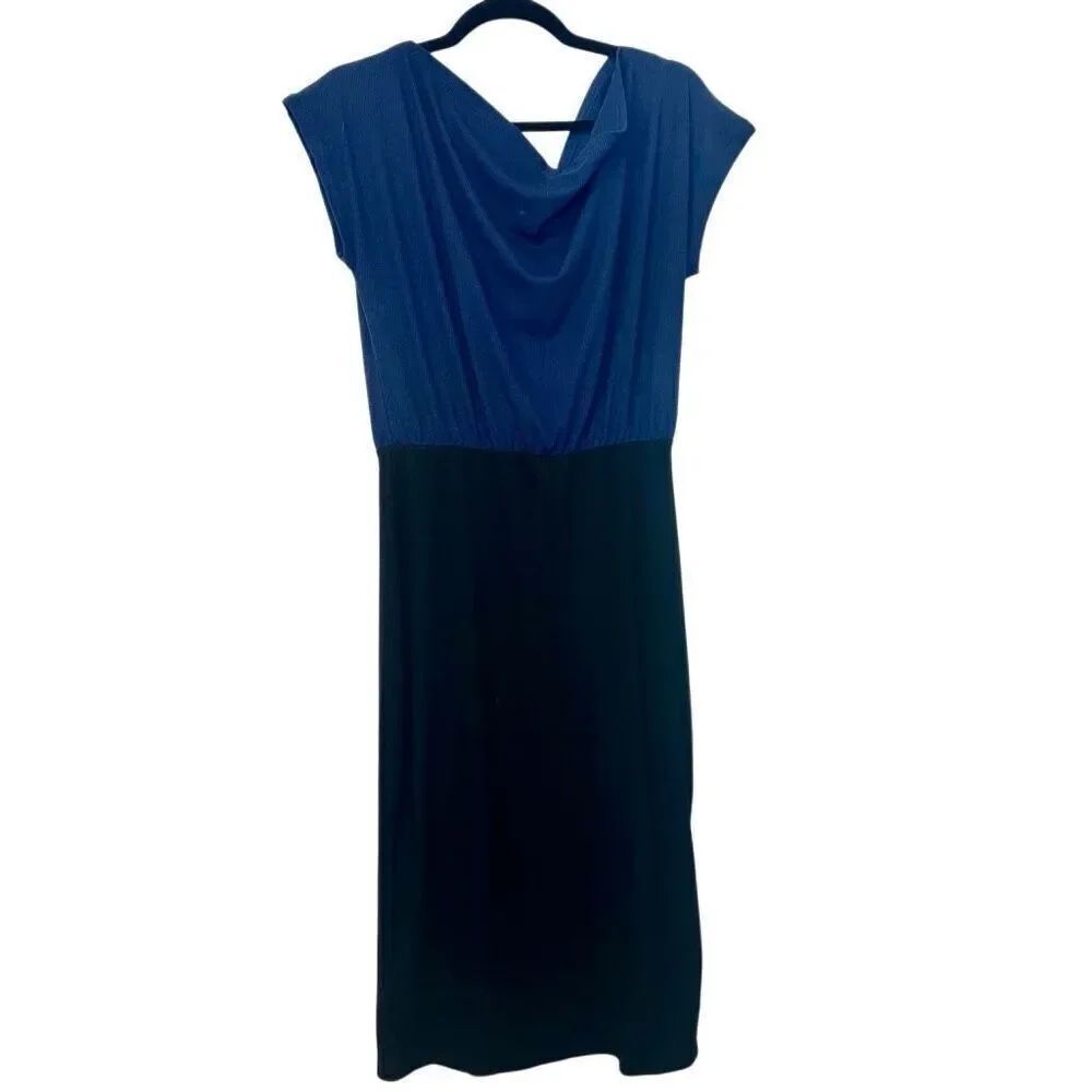 NWT Nordstom Rack Cowl Neck Ribbed Colorblock Sheath Dress Blue & Black Medium